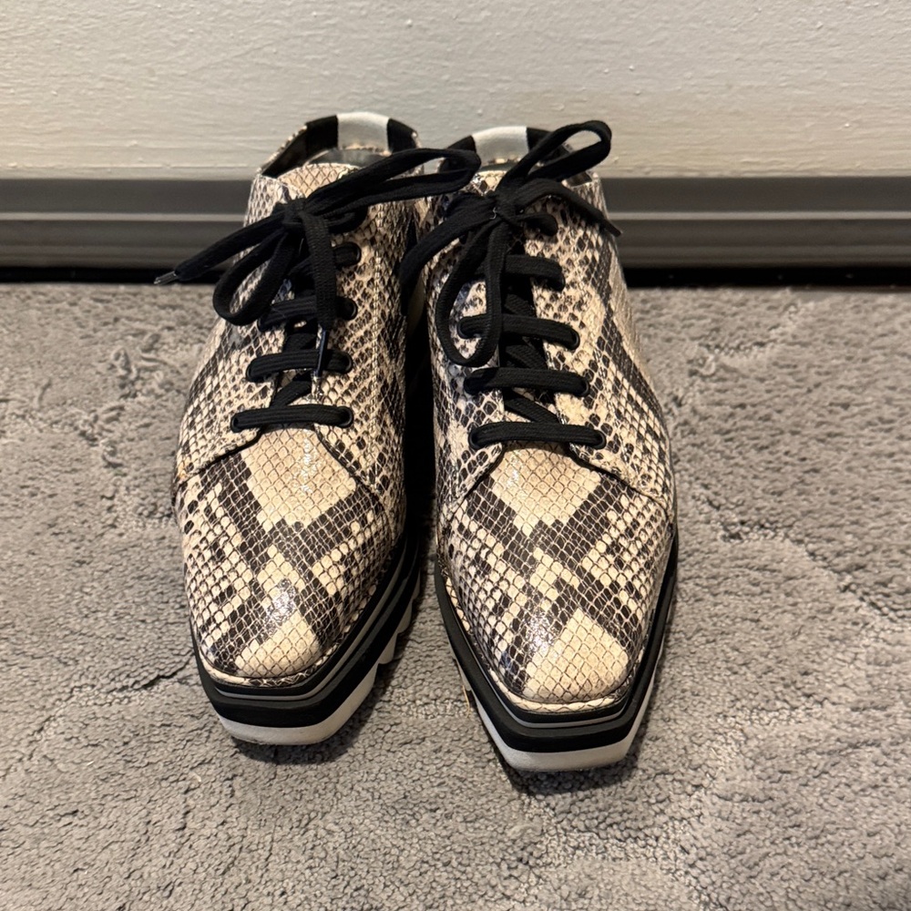 Stella McCartney Elyse Faux Snakeskin Platforms - Black and Cream